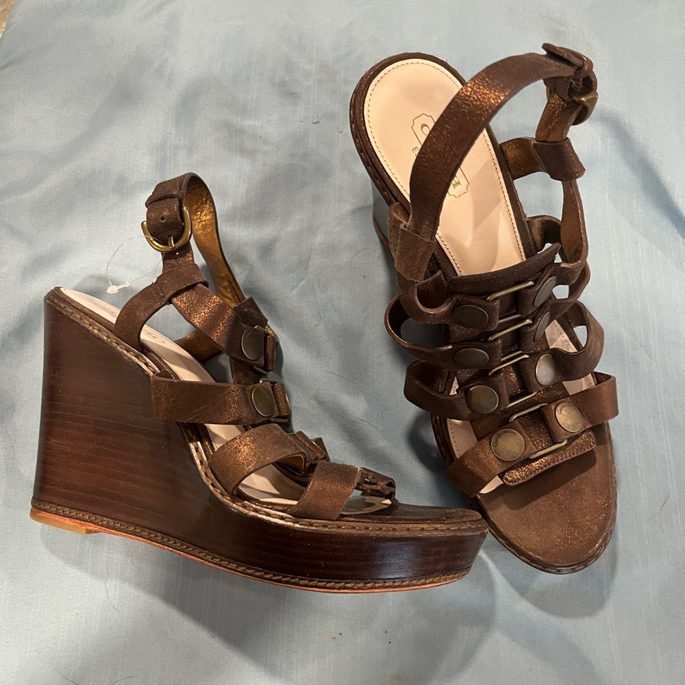 Coach Women's Metallic Brown 👡 sandals